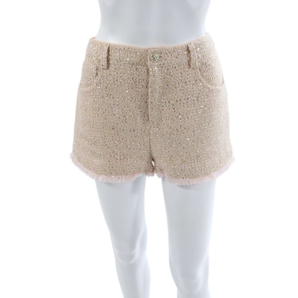 Twinset Women Beige Tweed Hot Pants Button Size S